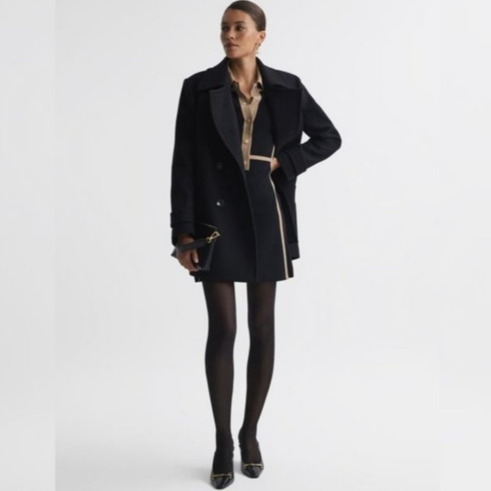 Reiss Nikki Contrast Trim Long-Sleeved Mini Dress - Black and Camel - Small - Picture 3 of 6